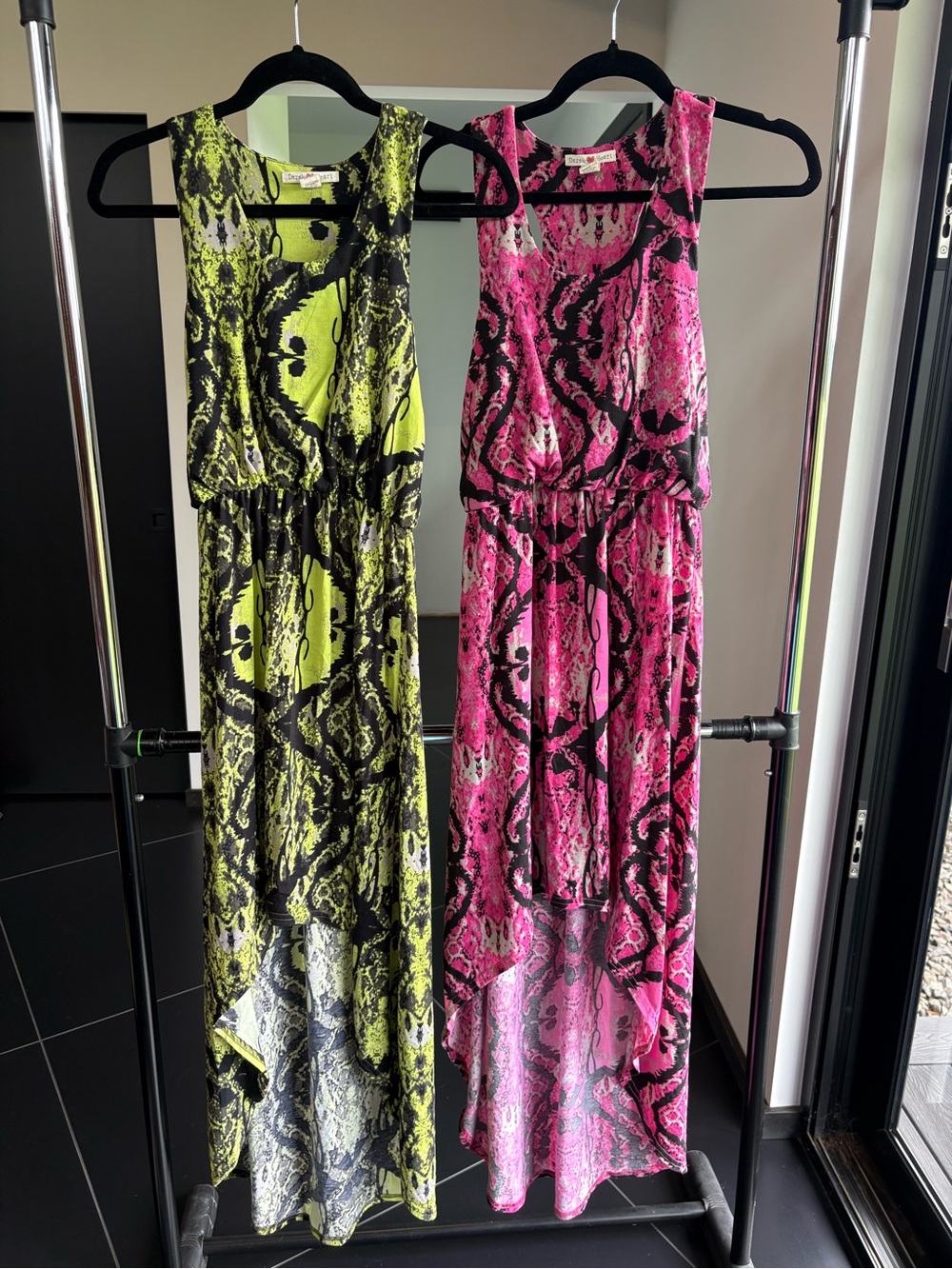 Derek Heart Neon Lime & Pink Snake-Print Maxi Dress